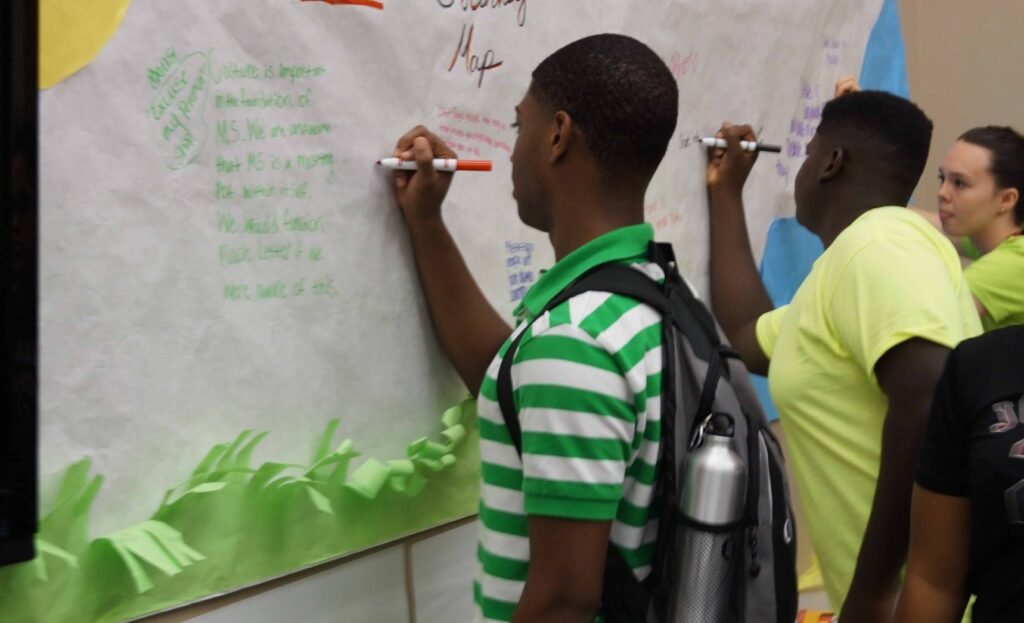 students are writing on the board