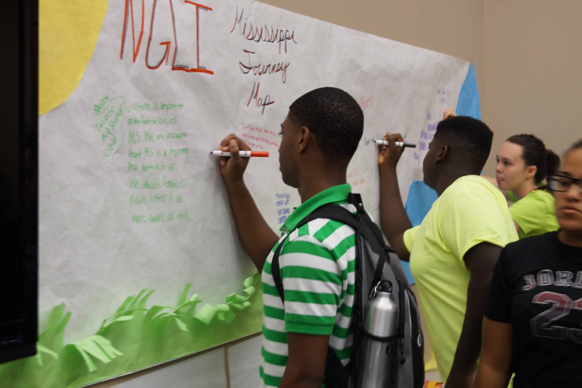 students are writing on the board